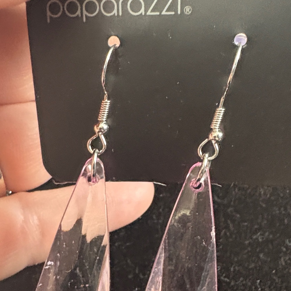 Paparazzi Fuchsia and Silver Teardrop Earrings - Picture 3 of 5